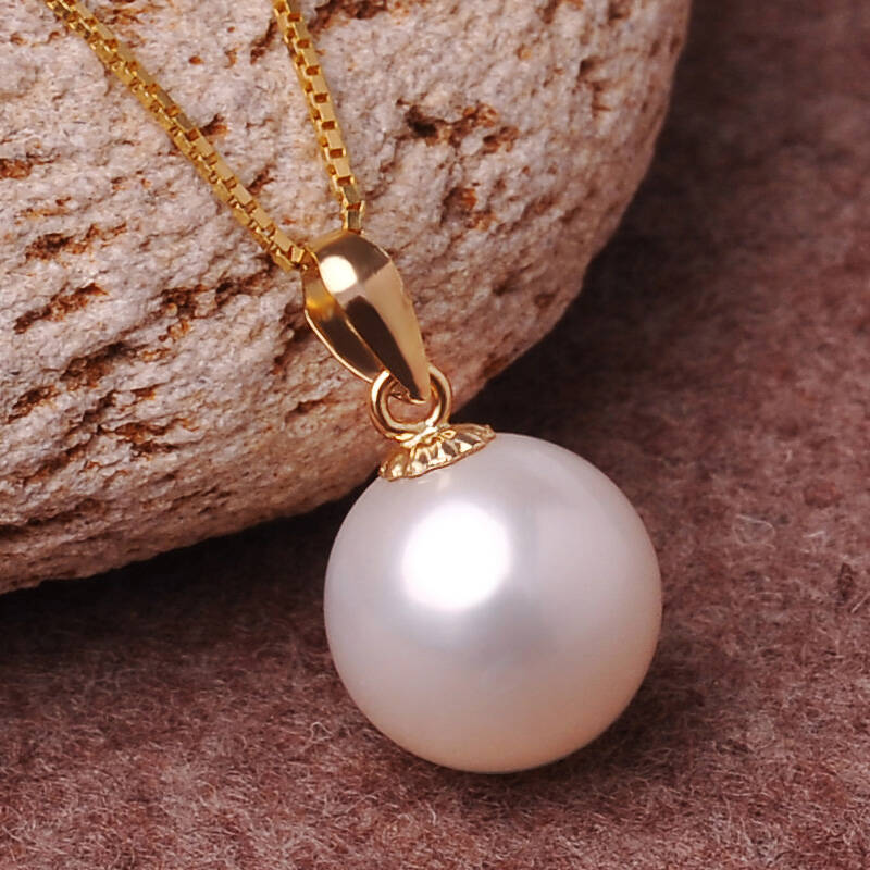 源生珠宝 简爱 正圆强光淡水珍珠吊坠 18k金珍珠项链项坠 女士饰品 8