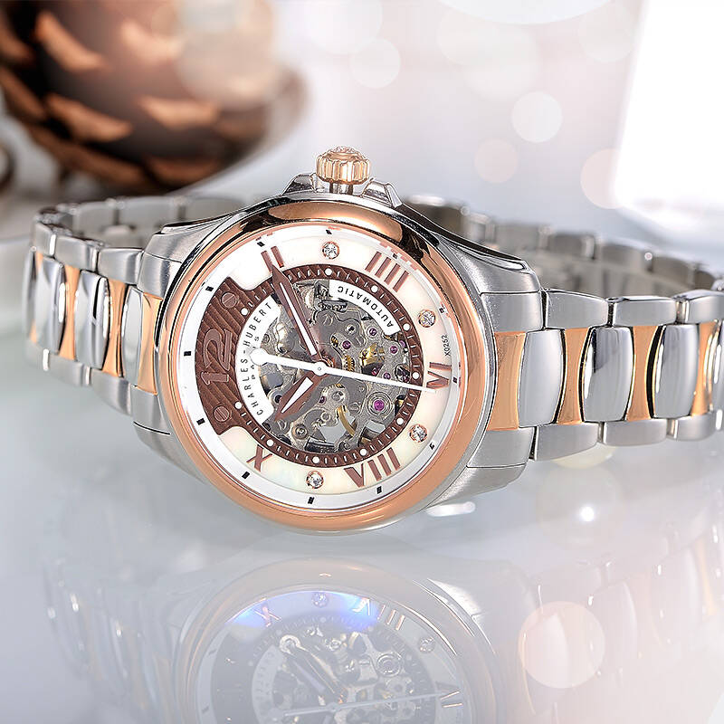 查尔斯宝 charles-hubert 女表手表全自动机械表女士手表防水钢皮带