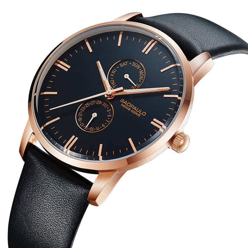 圣宝罗(saopaulo)男士手表夜光商务休闲防水石英名表真皮带男生超薄