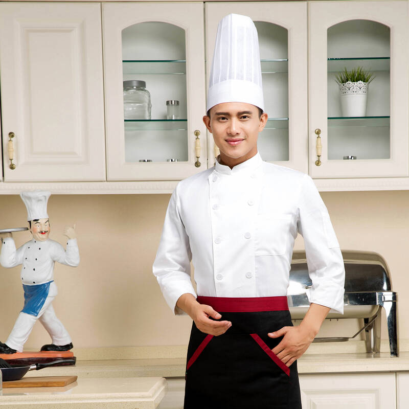 厨师长工作服长袖白色厨师服装秋冬装酒店餐厅厨师服长袖厨房厨师服装