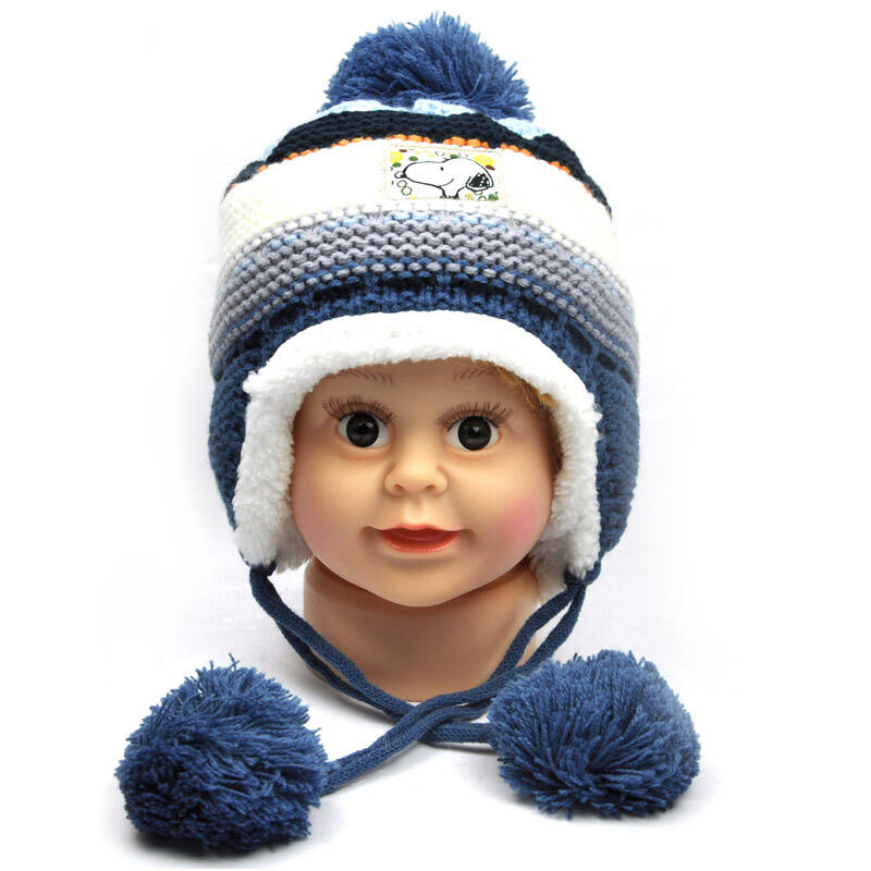 史努比 snoopy 儿童加绒保暖针织帽sj1210牛仔兰 50-52cm宝宝针织帽子