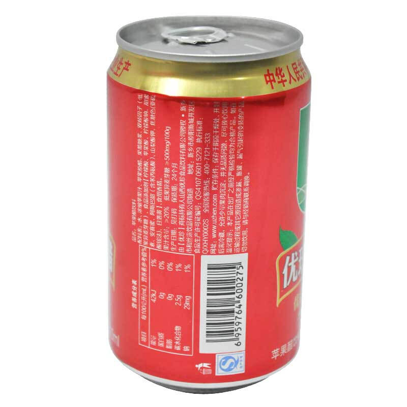 优珍 苹果醋 310ml*24罐/箱 易拉罐装 整箱 饮料 果汁