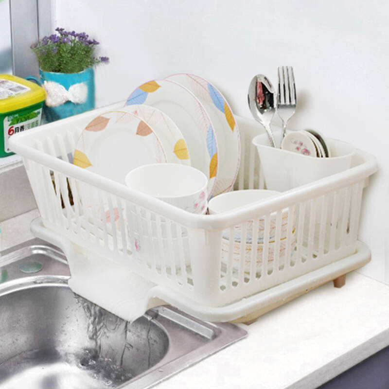 山景(sj)沥水篮 环保餐具收纳筐 碗碟沥水 白色 长44*38*19cm