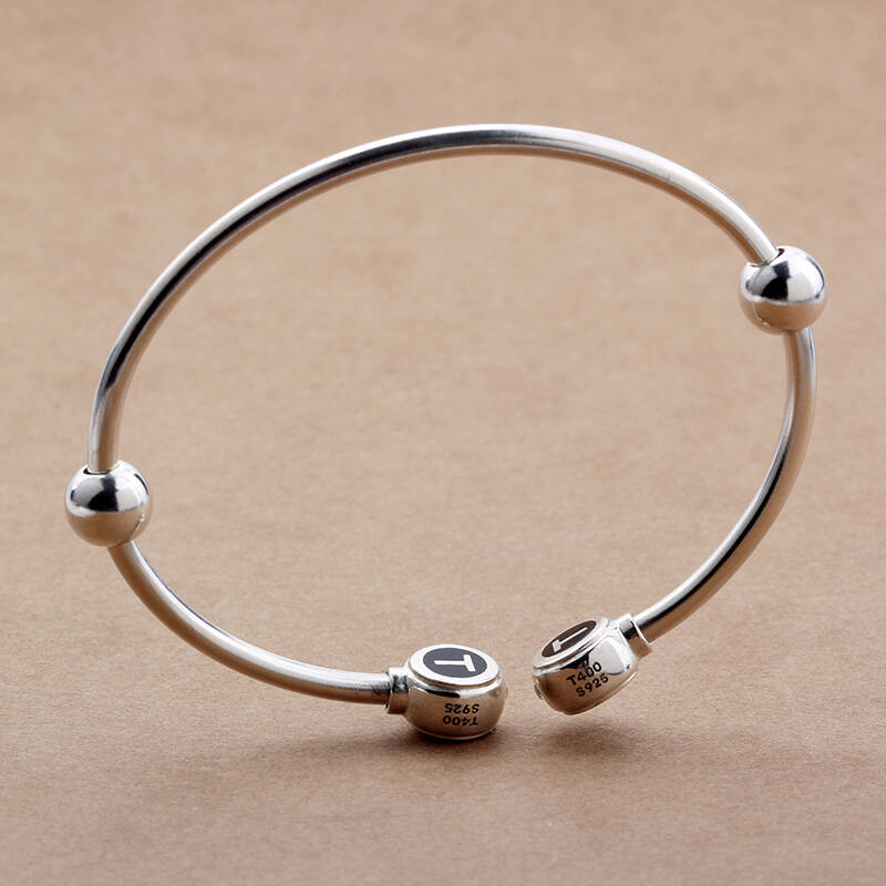 t400奇妙珠心锁情侣 s925银镯子 手镯手链 t头基础手镯 qz01 t头手镯