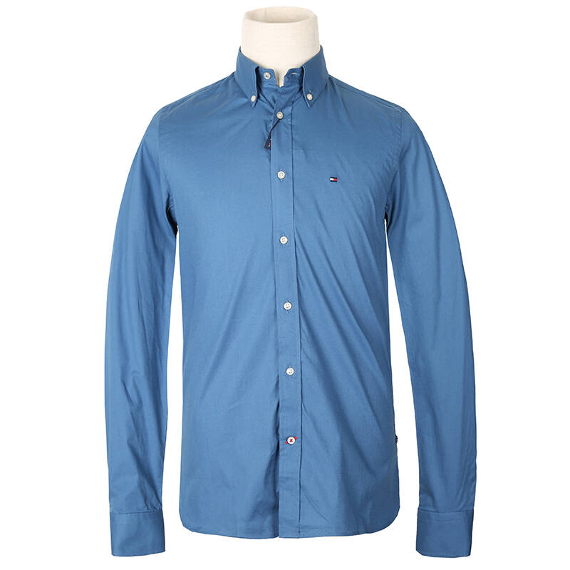 自营 tommy hilfiger 汤米·希尔费格 男士靛蓝色弹力棉长袖衬衫