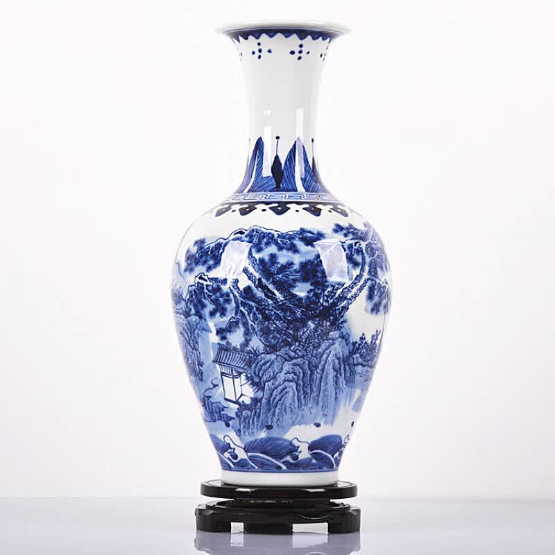 艺品瓷轩 景德镇陶瓷器居家时尚青花瓷青花瓶装饰品摆设山水瓶家饰