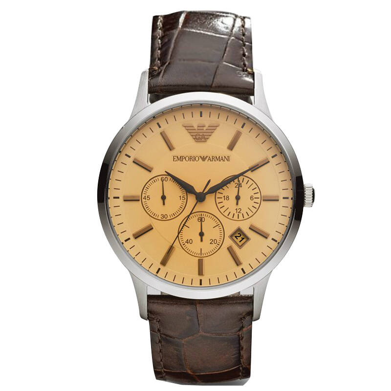 运动休闲六针三眼手表 防水石英 钢带真皮表带 男女腕表 ar2434 ar