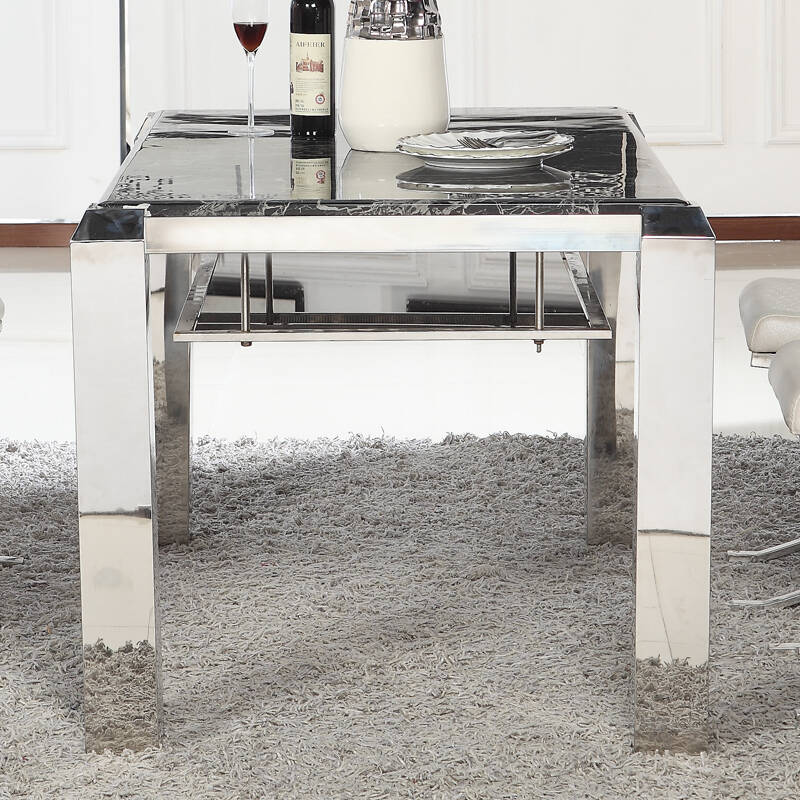 阿诗兰 餐厅家具 现代时尚 不锈钢大理石双层餐桌 玻璃餐台 饭桌 a