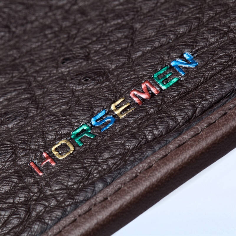 海森梅尔horsemen 鸵鸟皮男士钱包 真皮短款多卡位男式钱夹610101 啡