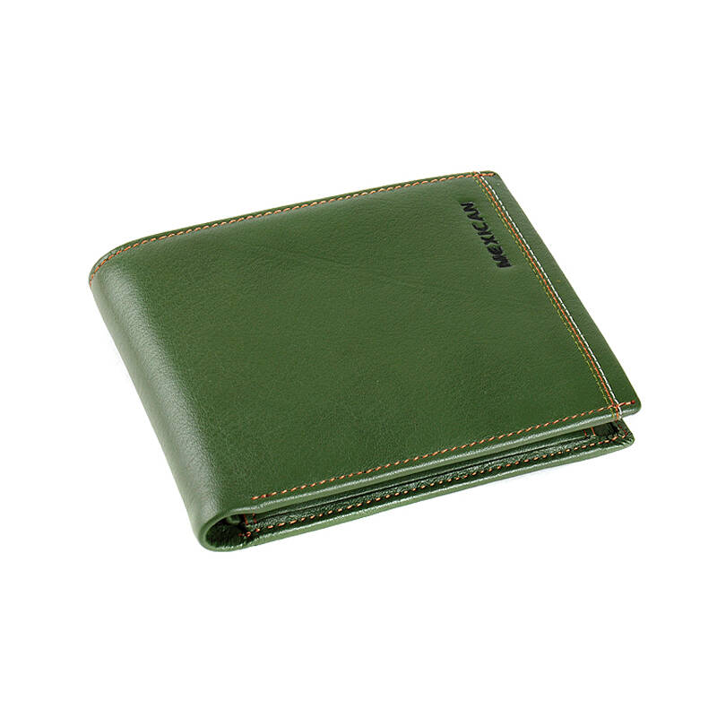 钱包男士牛皮短款钱夹 高档 男士头层牛皮横款皮夹 男式票夹 绿色-2横
