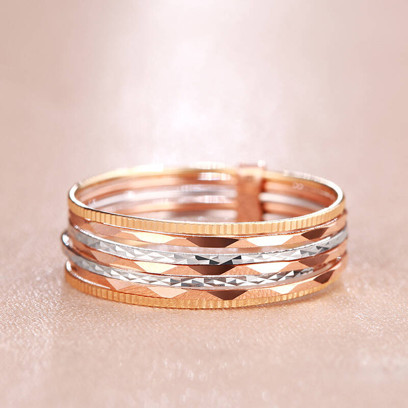 珂兰18k金戒指/玫瑰金彩金色/女指环尾戒 七环炫彩q 6号