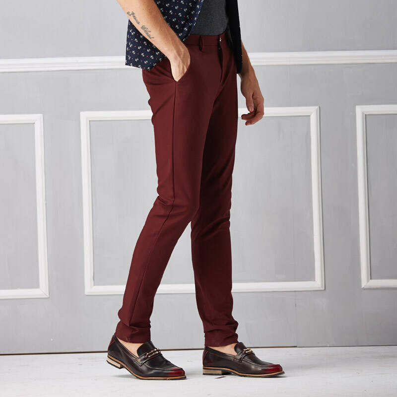 贝瑞颖 秋冬新款休闲裤男韩版小脚裤510202 酒红色 28