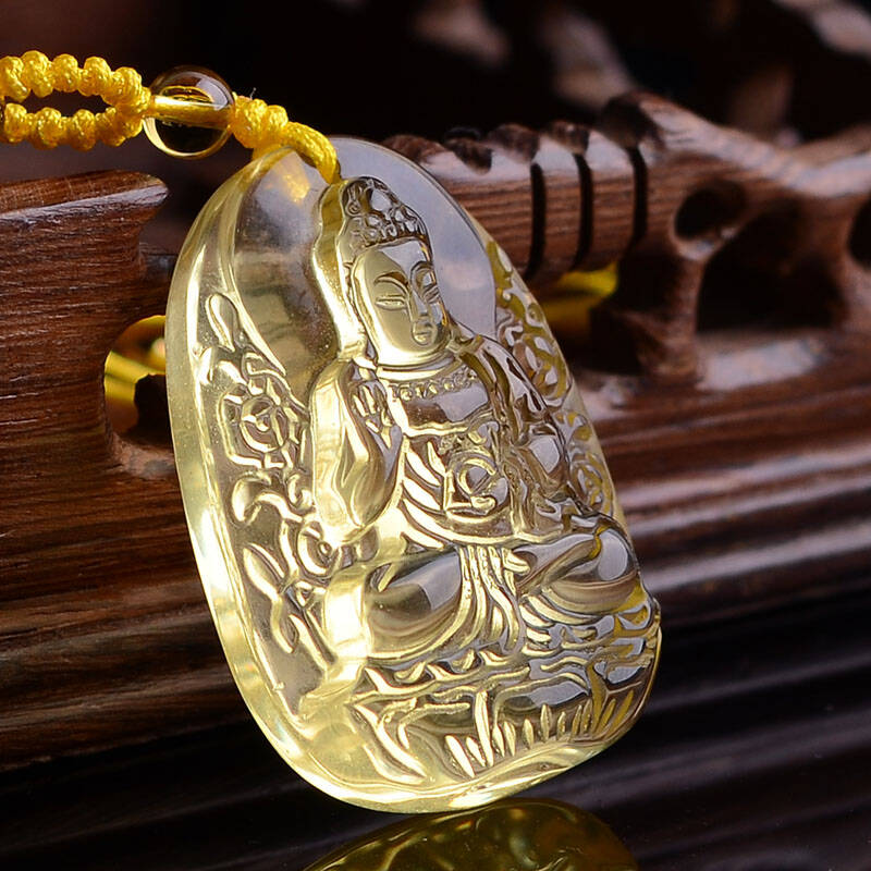 开光黄水晶 阿弥陀佛菩萨属狗猪男女款 配手编珠链