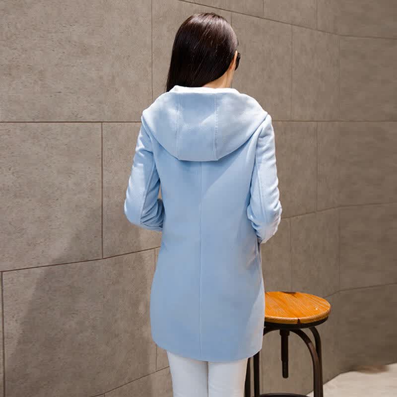 2015季冬新款女装修身大码毛呢外套韩版中长款毛呢大衣8019 天蓝色 m