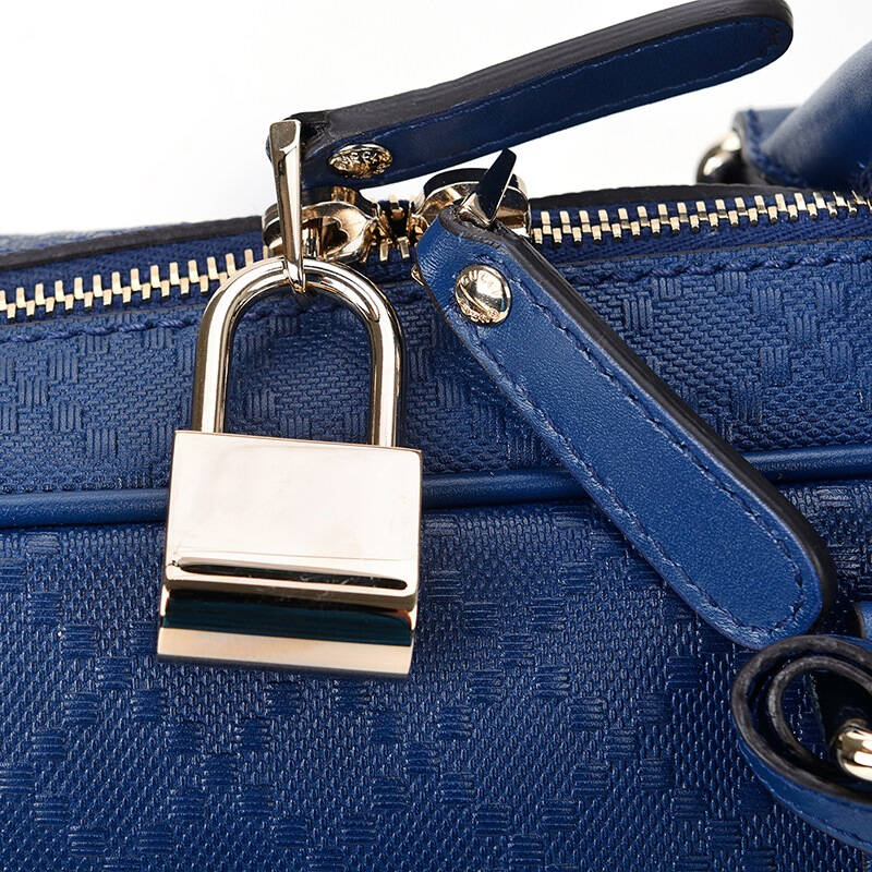 gucci 古驰 男款蓝色皮质双g手拎肩背斜挎配锁商务公文包 208463