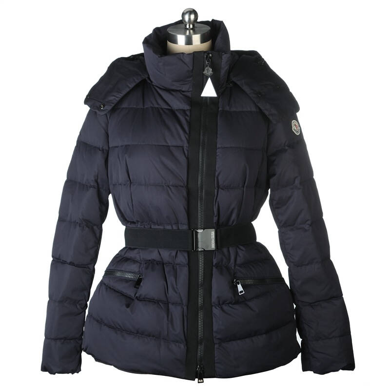 moncler蒙口女款深蓝色聚酯纤维配可拆卸帽子配腰带羽绒服