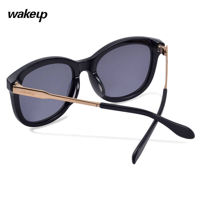 木九十wakeup太阳镜 女士圆型偏光墨镜大框潮流时尚眼镜明星同款黑色