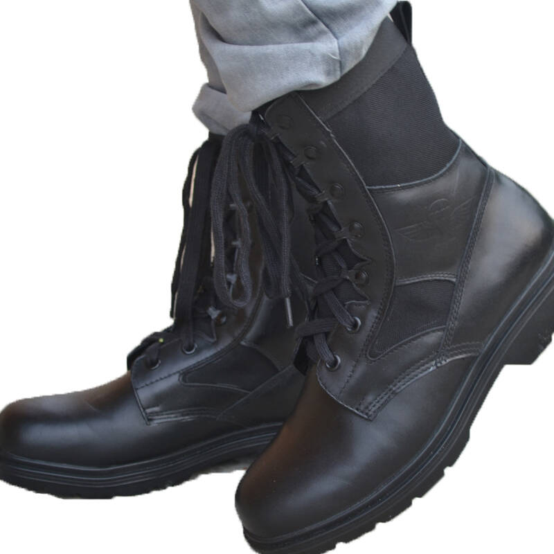 越野圆头男靴子作战靴跳伞飞行靴男军靴皮靴登山跑鞋 黑色 38