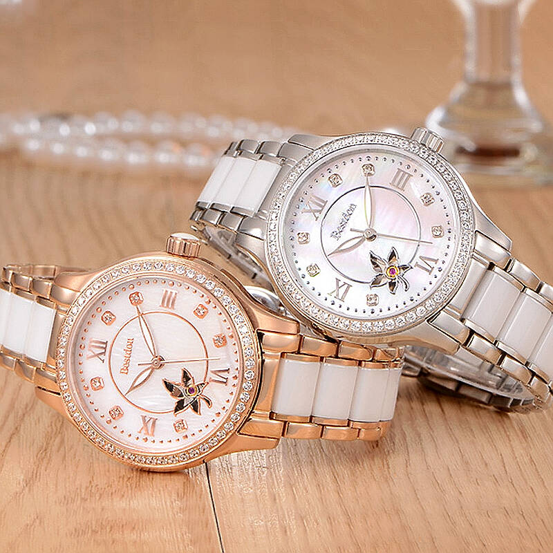 邦顿(bestdon)女表商务时尚女士陶瓷蓝宝石白领手表7768 枚壳白面