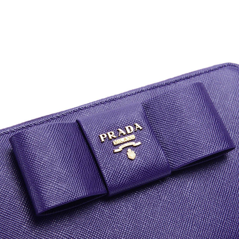 prada 普拉达 女士深紫色蝴蝶结牛皮钱包手拿包 1ml506 ztm f0030
