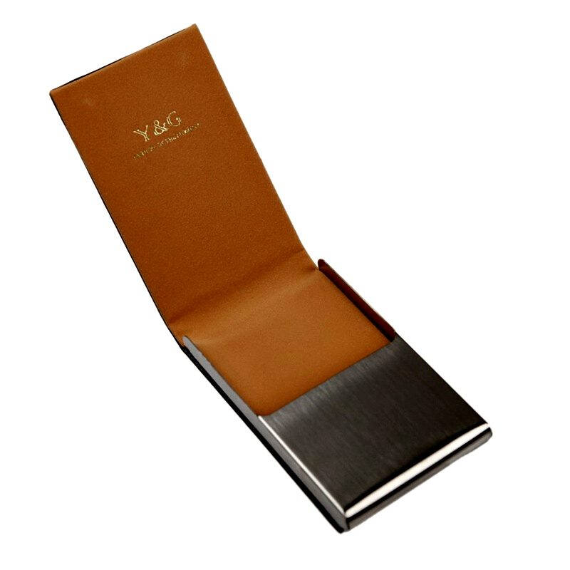 y&g 男士商务高级名片盒/带磁性翻盖名片盒/超值不锈钢皮质竖款 ydc06