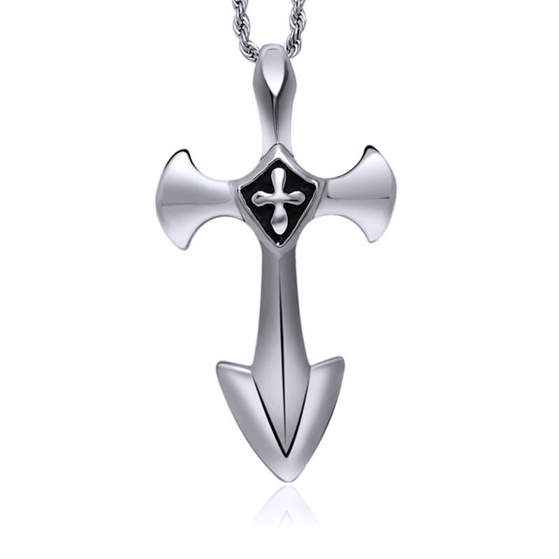诗妙雨 新款哥特风格 十字架剑男士项链 铸造钛钢项链