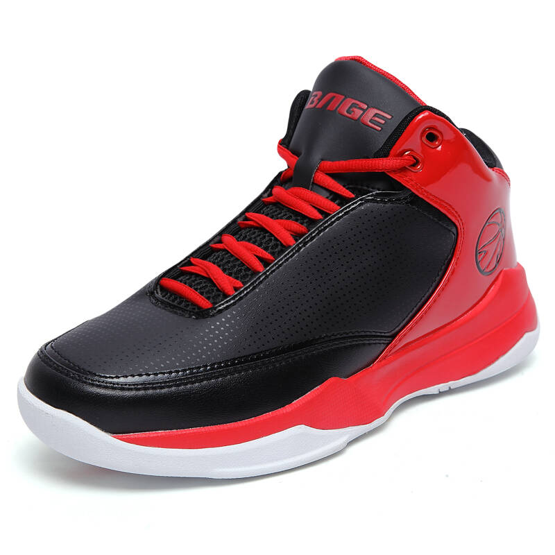闪购 八哥bage 篮球鞋男款休闲运动鞋高帮缓震男鞋防滑耐磨大码 黑红