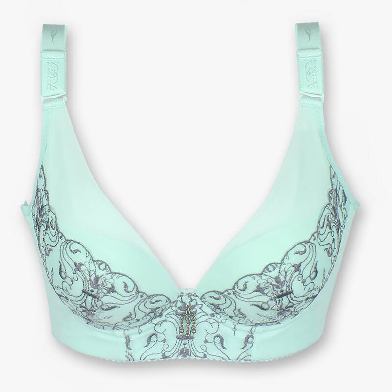 天姿芳色拉姆可插片上托聚拢调整型夏季b杯文胸 水晶绿色 34b