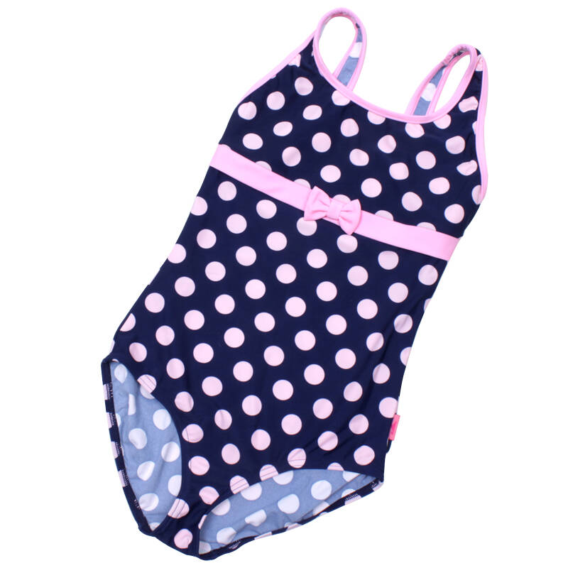 英发新款 时尚可爱儿童大童女童带蝴蝶结连体三角游泳衣037 -1深蓝色