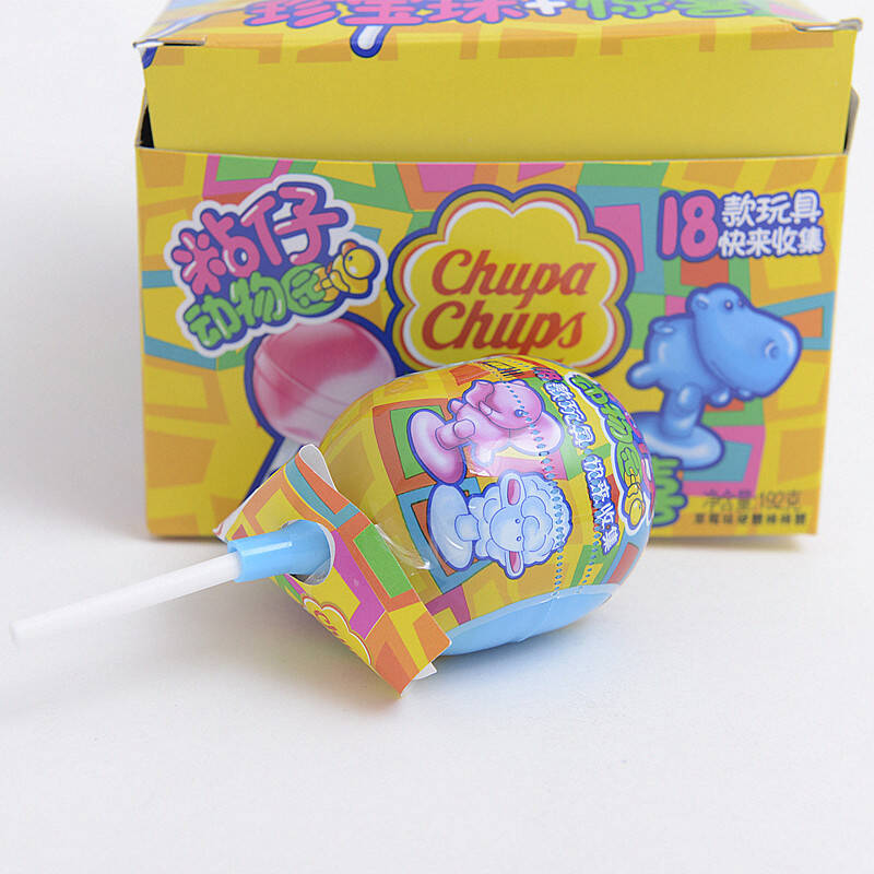 珍宝珠惊喜蛋草莓味硬糖棒棒糖12g*16支盒 粘仔动物园版玩具 一盒装