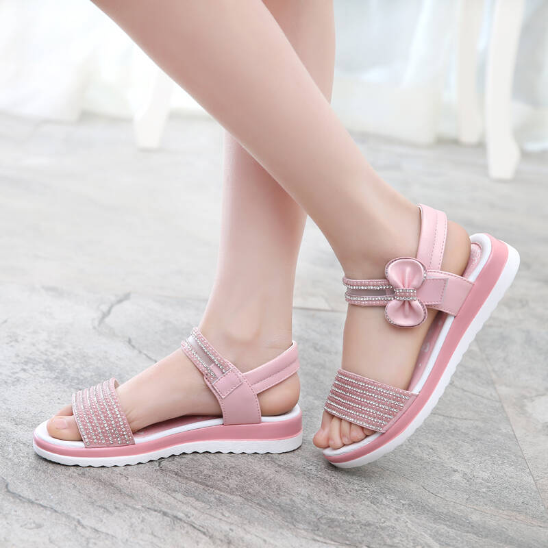 晴鹿童鞋真皮儿童凉鞋夏季新款女童凉鞋可爱珍珠水钻小女孩凉鞋公主鞋