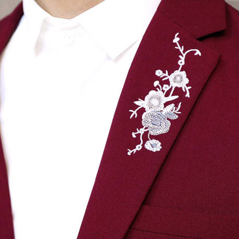 丹杰仕男士韩版修身玫瑰刺绣小西服秋冬季男休闲小西装外套456 xf22酒