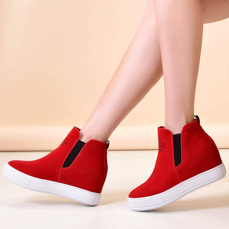 迪尼莎 2016冬季新款真皮短靴平底休闲鞋 29658 红色 34