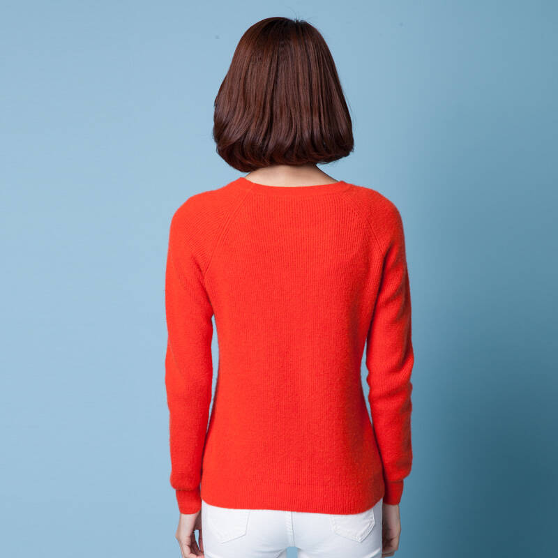 羊绒衫女圆领针织衫女韩版毛衣抽条时尚套头百暖羊毛打底衫b234 红色