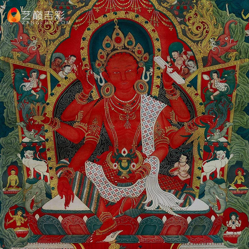 尼泊尔棉布装裱 天然矿物颜料画心 财源天母tk547 财源度母 唐卡 佛像