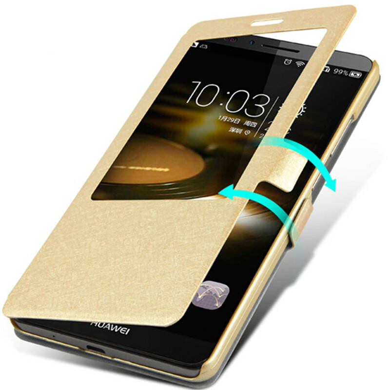 奢姿 手机智能显示接听蚕丝纹保护皮套手机壳保护套 适用于华为mate 8