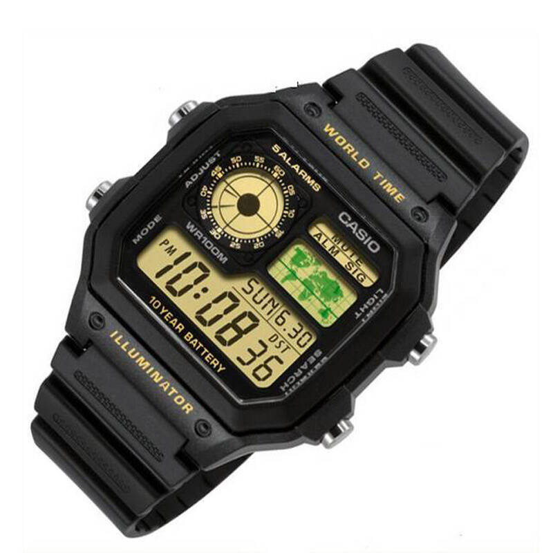 卡西欧(casio)电子表 男士多功能防水学生运动手表 黑盘橡胶带ae-1200