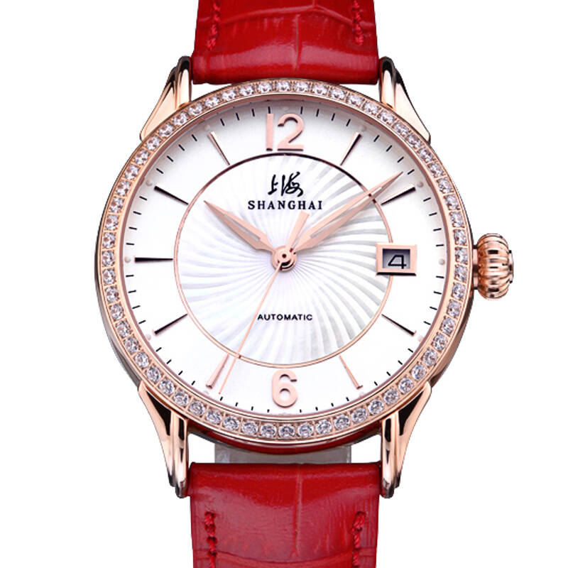 上海牌 手表女士机械表日历国产手表镀金镶钻贝母表盘597