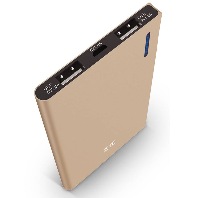 中兴zte p42 移动电源/充电宝 金色 5000毫安 聚合物 双usb输出