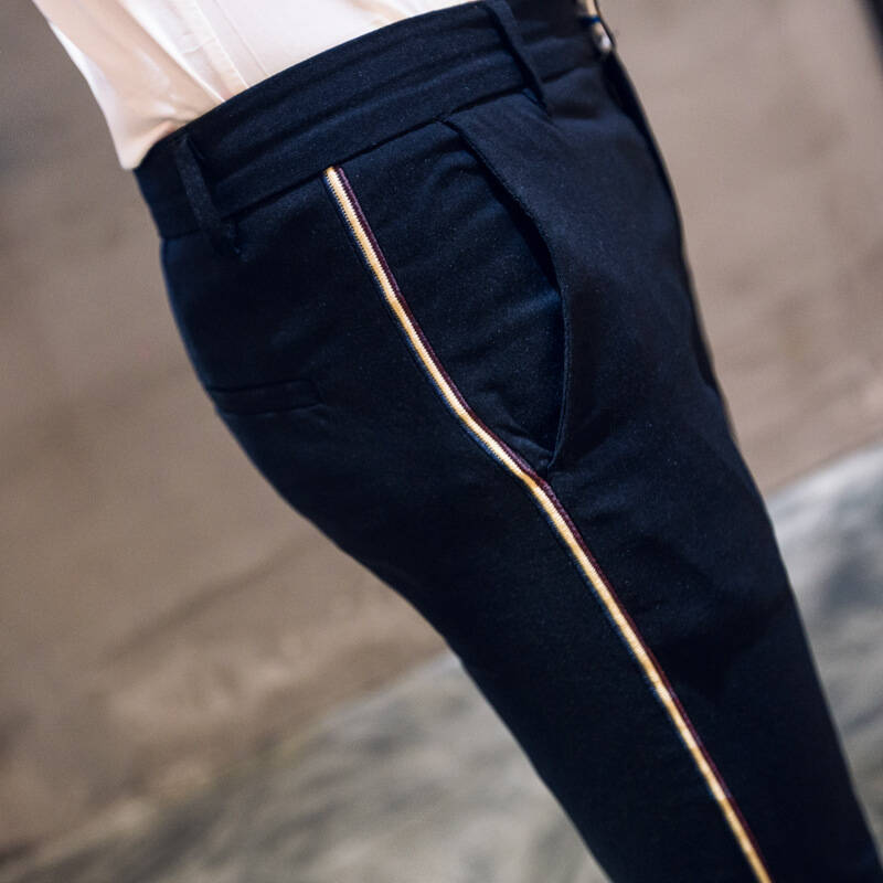 男士韩版西裤紧身小脚休闲裤发型师青年男裤夏季薄修身长裤子 黑色 32