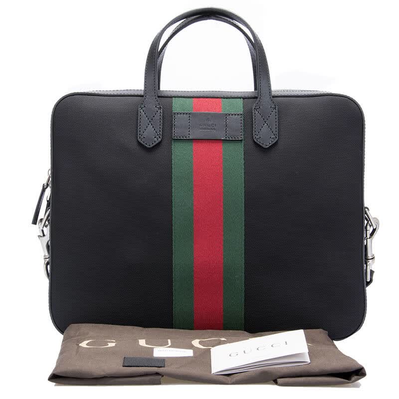 gucci 古驰 男士黑色织物配皮手提单肩斜跨公文包 387102 kwt7n 1060