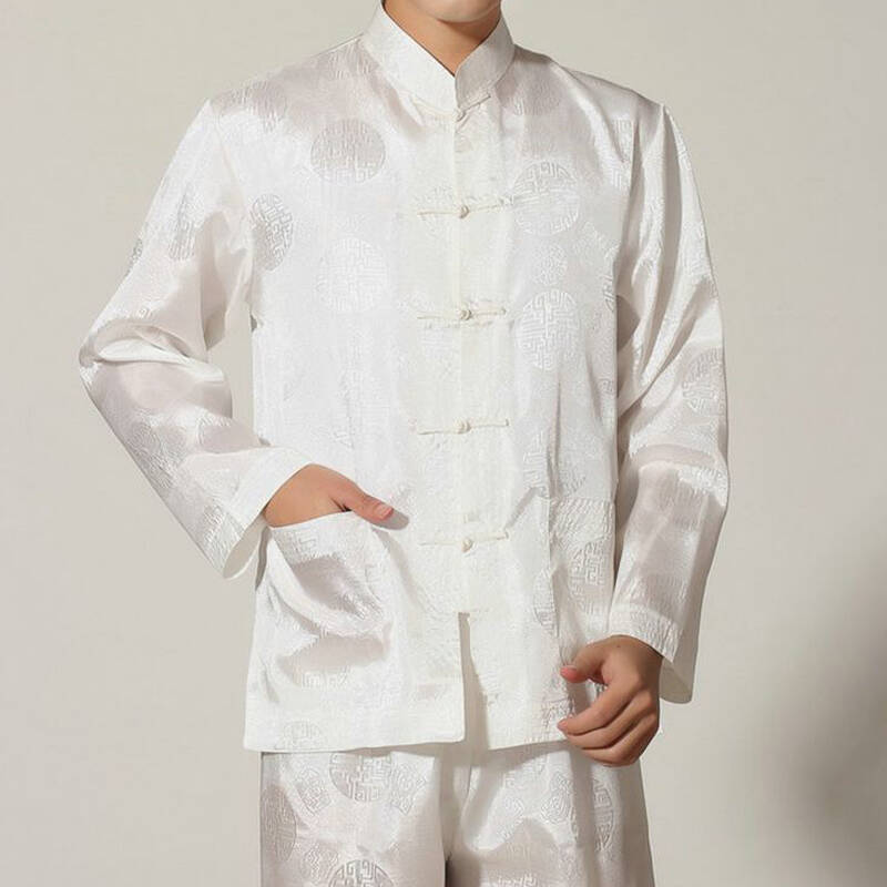 秋冬新款民族服装 男士唐装中山装特色服装长款唐装套装jsl016yz 白色