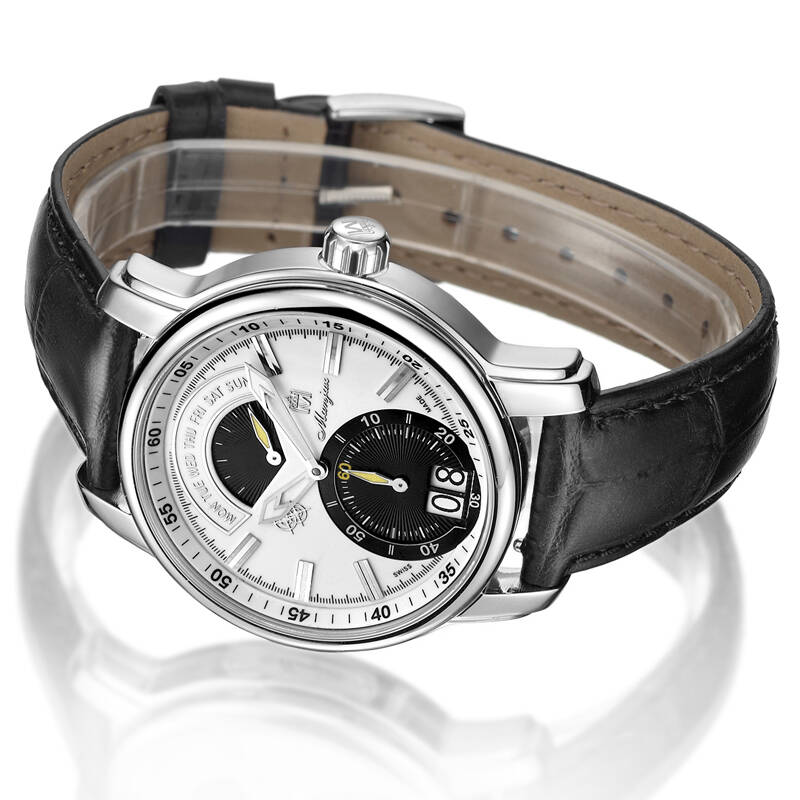 名爵(manjaz)手表 星耀系列石英皮带时尚休闲商务男士手表黑色圆盘