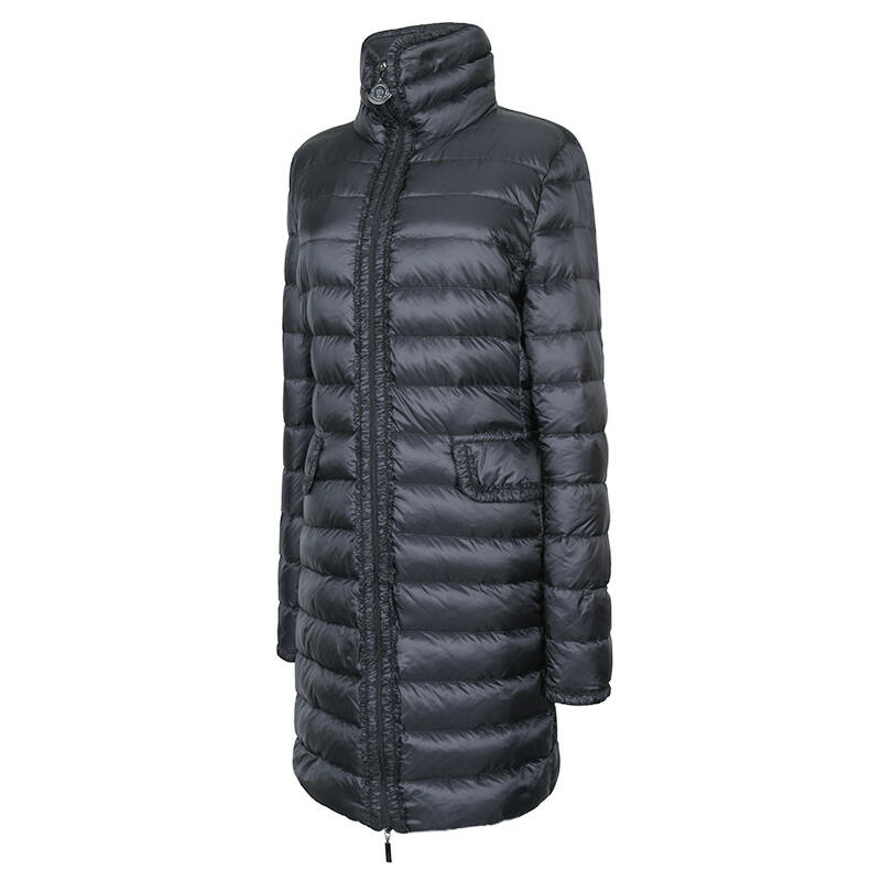 moncler 蒙口 女士黑色横纹长款拉链羽绒服 4999400 53048 927 3码