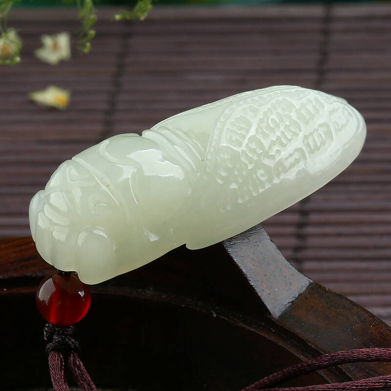 春龙珠宝 和田玉白玉金蝉吊坠 玉石知了玉坠项链 一鸣惊人玉器挂件