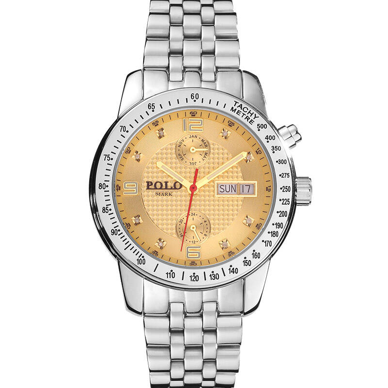 保罗马克(polomark)手表 机械表 男士三眼全自动防水户外运动男表金表