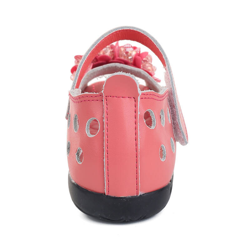 牧童新款女童牛二层皮镂空凉鞋 西瓜红 36码/鞋内长22.8cm