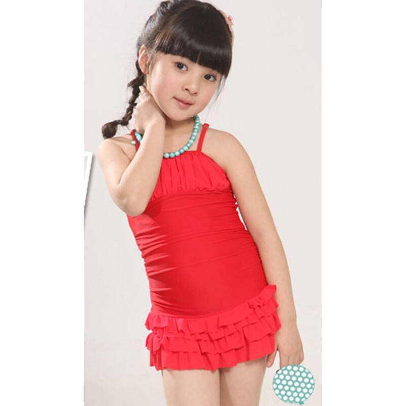 海韵莱 儿童泳衣 连体裙式韩版可爱女童宝宝 游泳衣泳装 988 红色 m