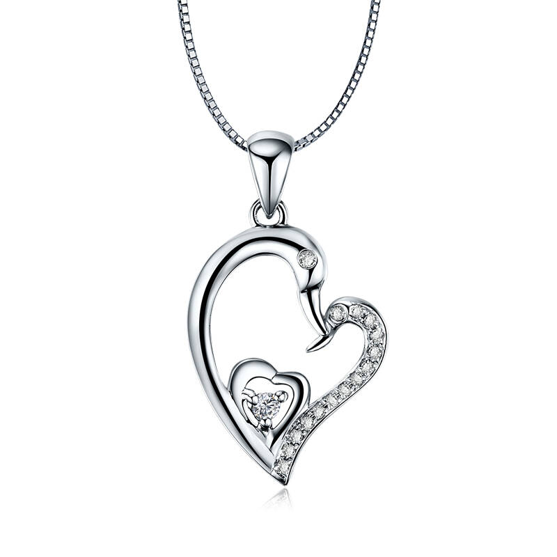 爱度(doido)钻石吊坠 白18k金心形钻石项链 心心相恋