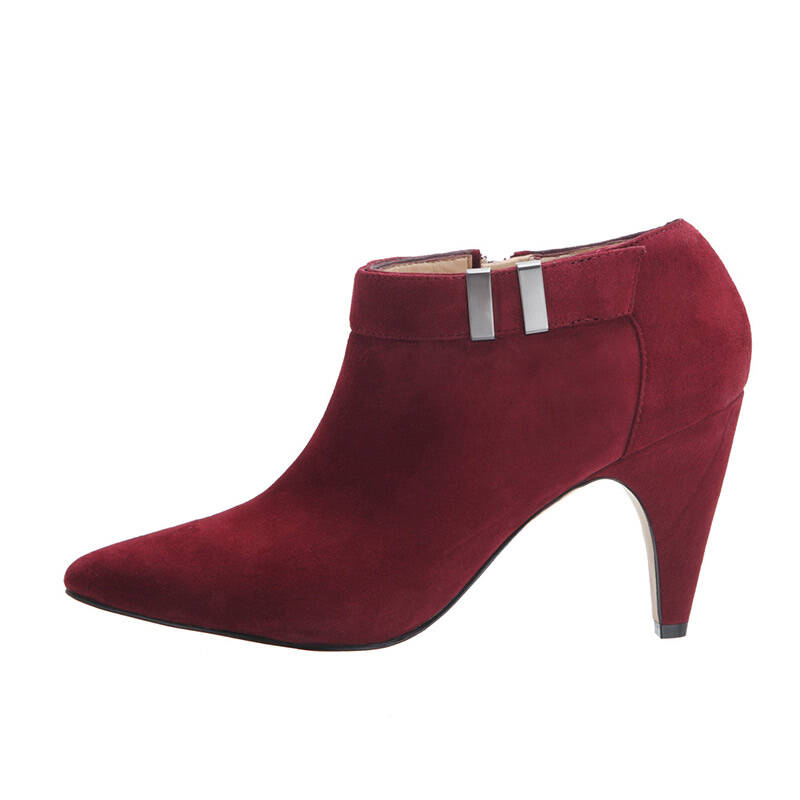 enzo angiolini 251035525s 时尚高跟羊麂皮尖头拉链短靴 029酒红色6